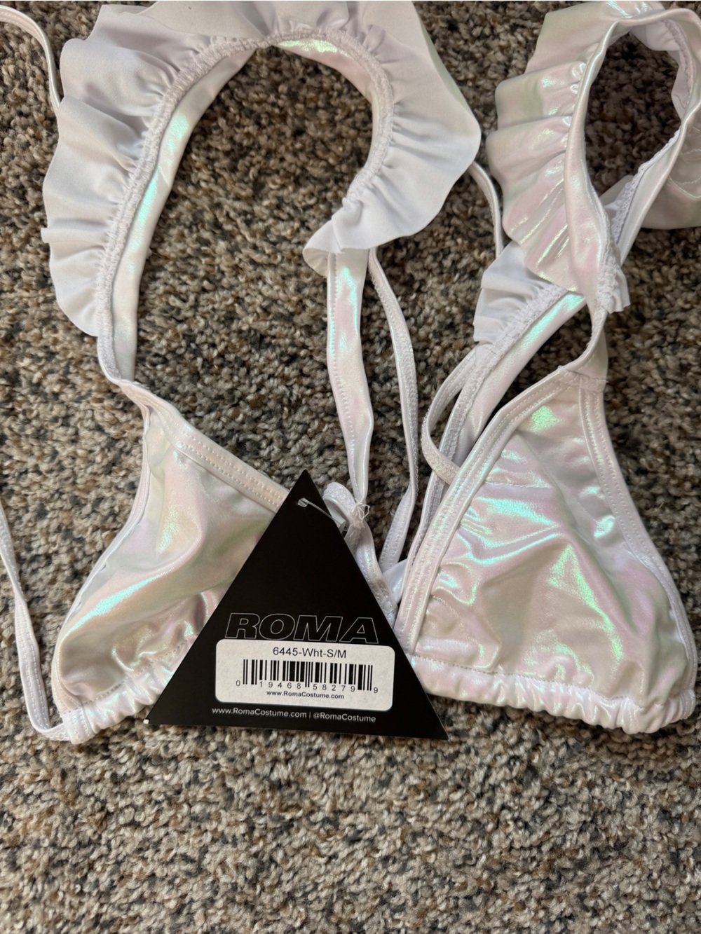 Roma Iridescent White Triangle Bikini Top
